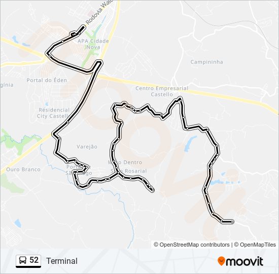 Mapa da linha 52 de ônibus