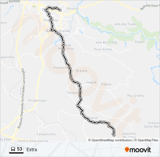 Mapa da linha 53 de ônibus