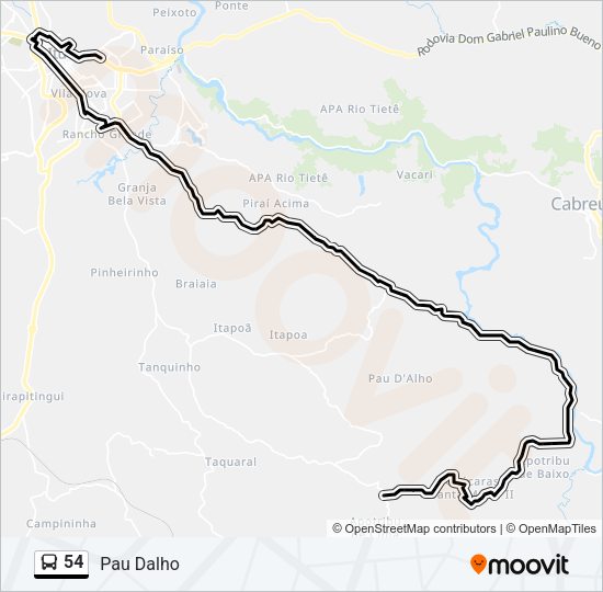 Mapa da linha 54 de ônibus