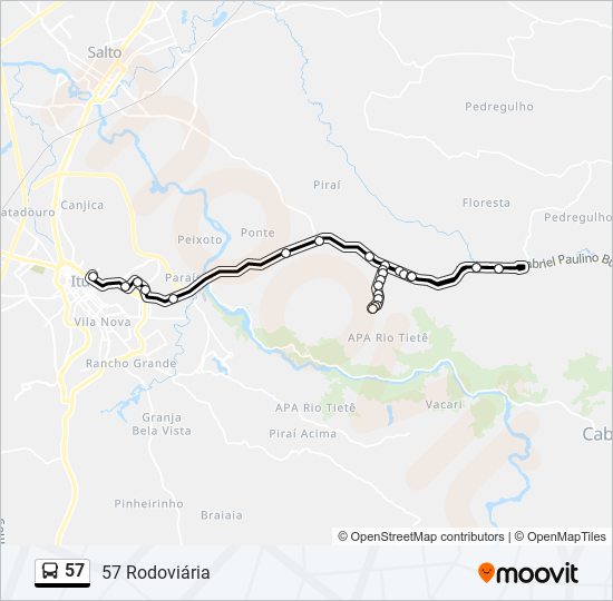 Mapa da linha 57 de ônibus