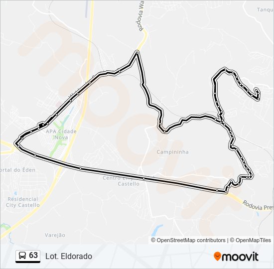 Mapa da linha 63 de ônibus