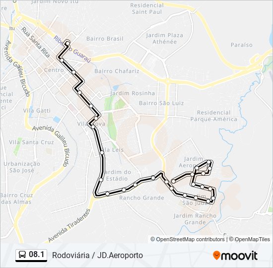 Mapa da linha 08.1 de ônibus