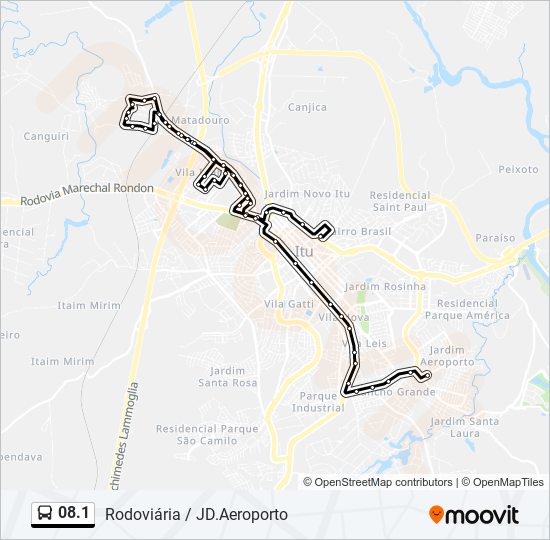 Mapa da linha 08.1 de ônibus