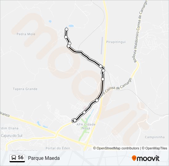 Mapa da linha 56 de ônibus