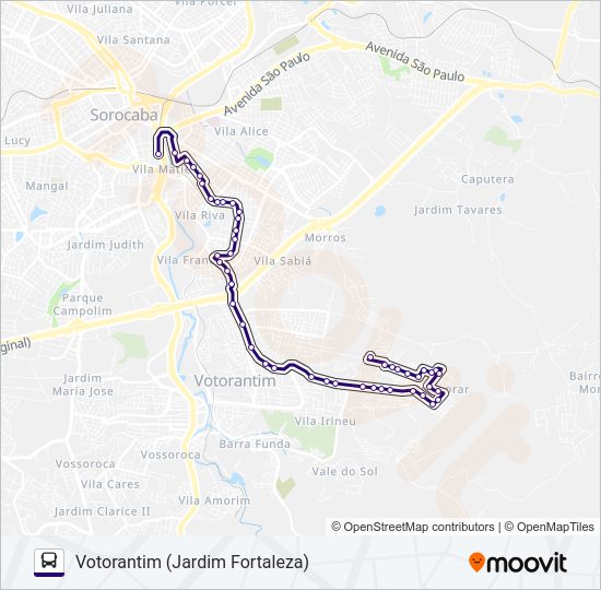 Mapa da linha 6311EX1 VOTORANTIM - SOROCABA de 