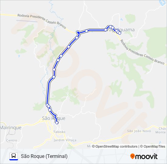 Mapa de 9729 ERT ARAÇARIGUAMA (CENTRO) - TERMINAL SÃO ROQUE de autobús