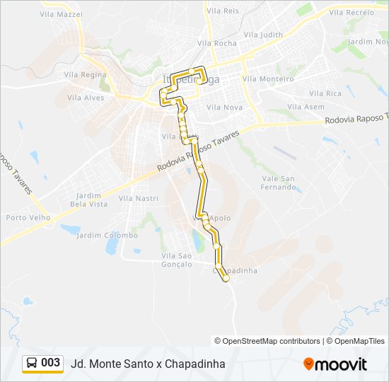 Mapa da linha 003 de ônibus