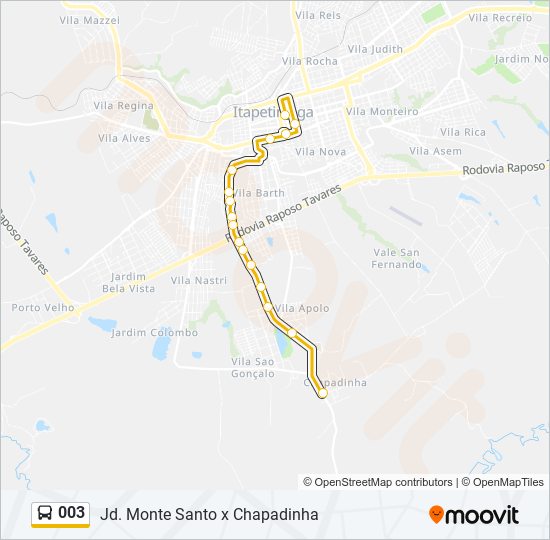 Mapa da linha 003 de ônibus