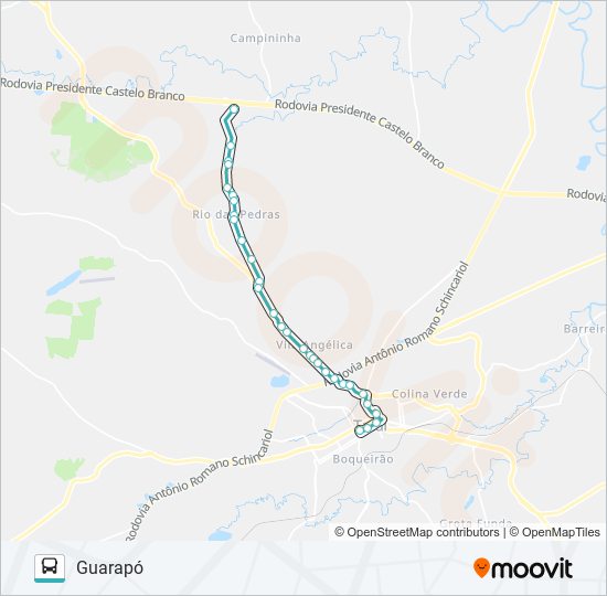 Mapa da linha L03 GUARAPÓ de ônibus