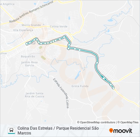 Mapa da linha L13 COLINA DAS ESTRELAS de ônibus