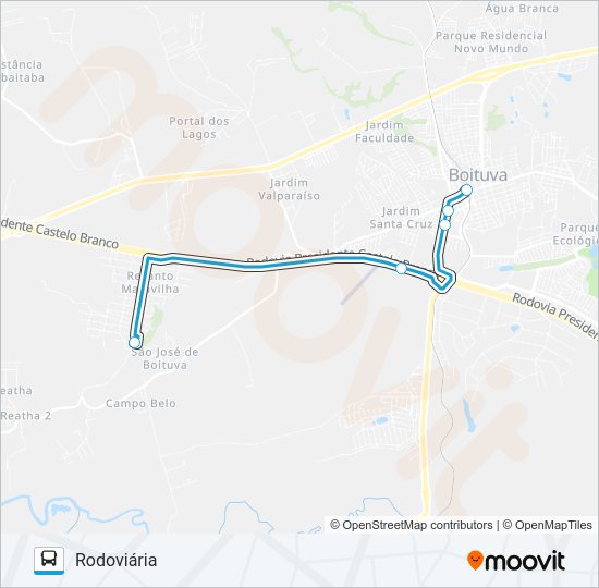 Mapa da linha 005 RECANTO MARAVILHA de ônibus