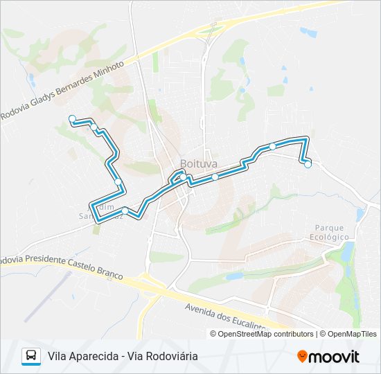 Mapa da linha 002 VILA APARECIDA / DE LORENZI / JARDIM SÃO PAULO de ônibus