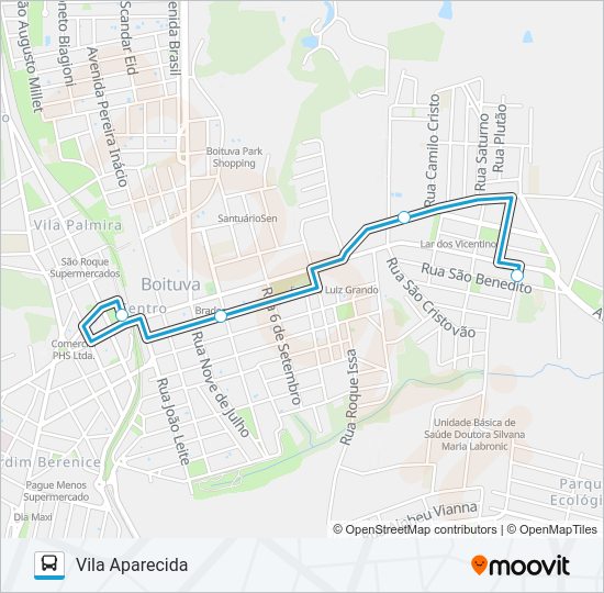 Mapa da linha 002 VILA APARECIDA / DE LORENZI / JARDIM SÃO PAULO de ônibus