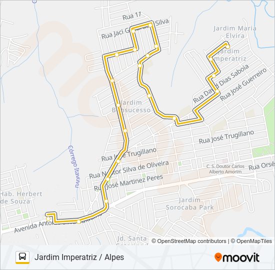 Mapa da linha 582 JARDIM IMPERATRIZ / ALPES de ônibus