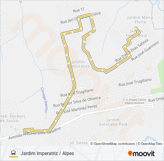 Mapa da linha 582 JARDIM IMPERATRIZ / ALPES de ônibus