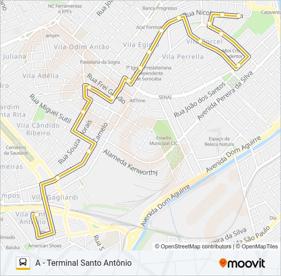 Mapa da linha 36 PORCEL de ônibus