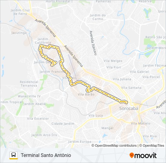 Mapa da linha 55 RODRIGO de ônibus