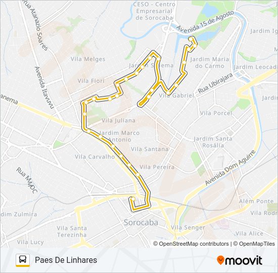 Mapa da linha 54 PAES DE LINHARES de ônibus