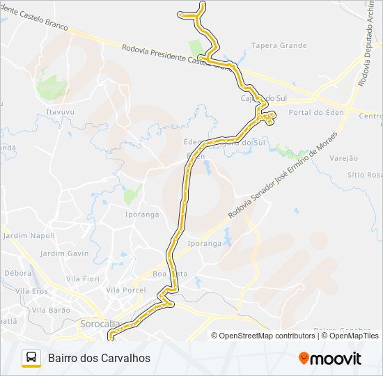 Mapa da linha 72 BAIRRO DOS CARVALHOS de ônibus