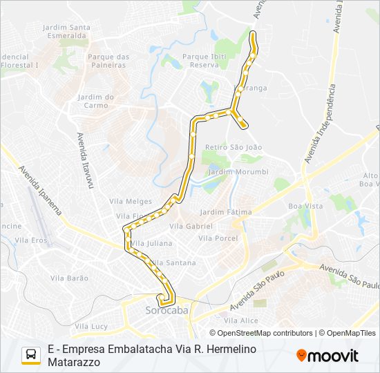 Mapa da linha 05 VILA CARVALHO / VILA FIORI de ônibus