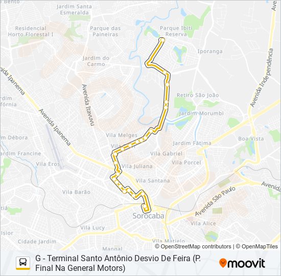 Mapa da linha 05 VILA CARVALHO / VILA FIORI de ônibus