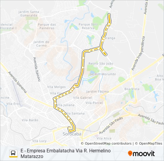 Mapa da linha 05 VILA CARVALHO / VILA FIORI de ônibus
