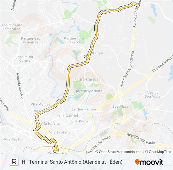 Mapa da linha 05 VILA CARVALHO / VILA FIORI de ônibus