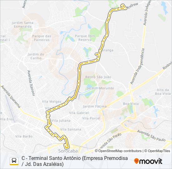 Mapa da linha 05 VILA CARVALHO / VILA FIORI de ônibus