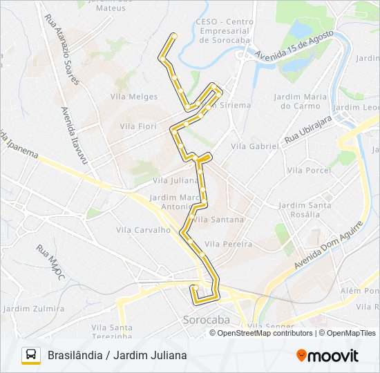 Mapa da linha 02 BRASILÂNDIA / JARDIM JULIANA de ônibus