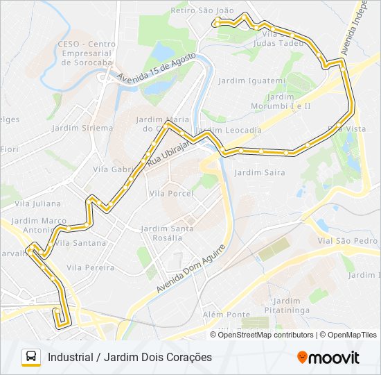 Mapa da linha 23 INDUSTRIAL / JARDIM DOIS CORAÇÕES de ônibus