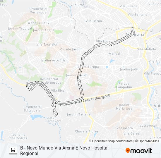 Mapa de 44 NOVO MUNDO de autobús