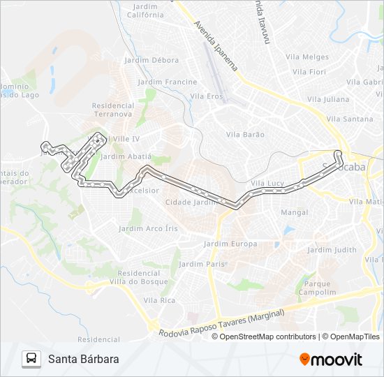 Mapa da linha 77 SANTA BÁRBARA de ônibus