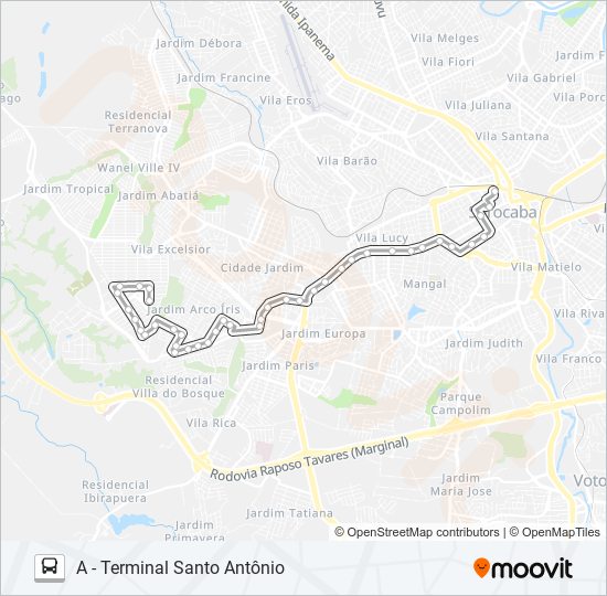 Mapa da linha 17 CENTRAL PARQUE de ônibus