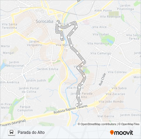 Mapa da linha 43 PARADA DO ALTO de ônibus