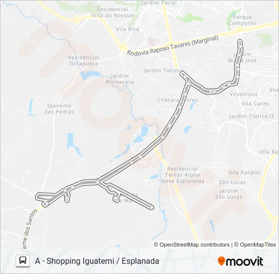 Mapa da linha 308 INTERBAIRROS 8 de ônibus