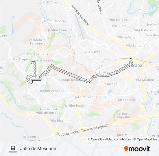 Mapa da linha 73 JÚLIO DE MESQUITA de ônibus