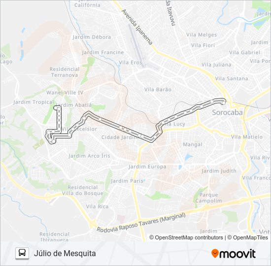 Mapa da linha 73 JÚLIO DE MESQUITA de ônibus