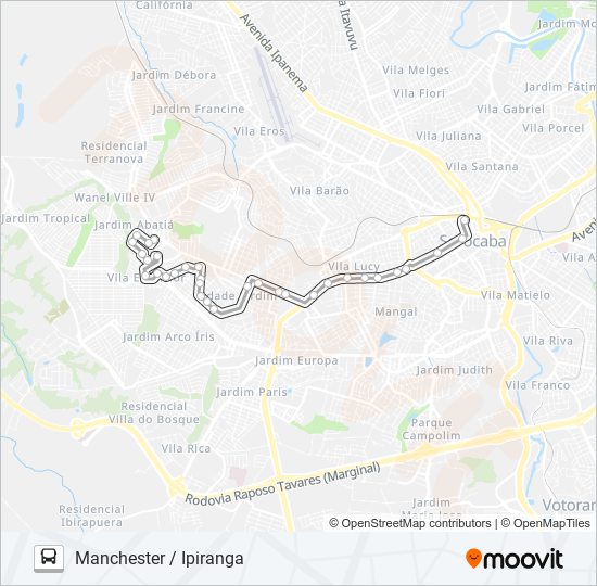 Mapa da linha 11 MANCHESTER / IPIRANGA de ônibus