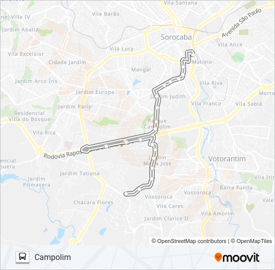 Mapa da linha 71 CAMPOLIM VIA RAPOSO TAVARES de ônibus