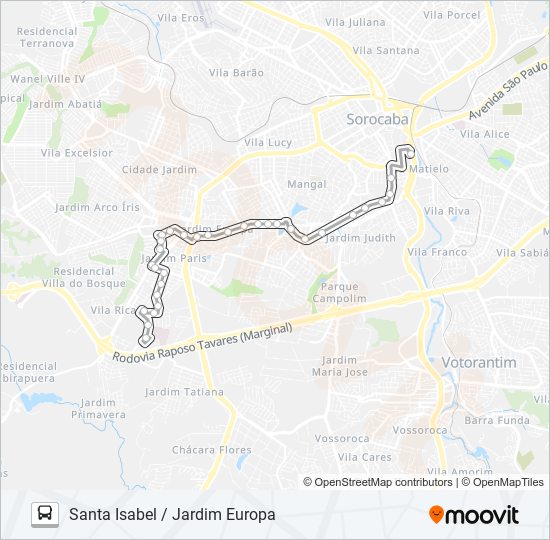 Mapa da linha 13 SANTA ISABEL / JARDIM EUROPA de ônibus