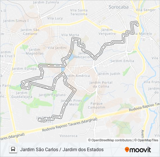 27 JARDIM SÃO CARLOS / JARDIM DOS ESTADOS bus Line Map