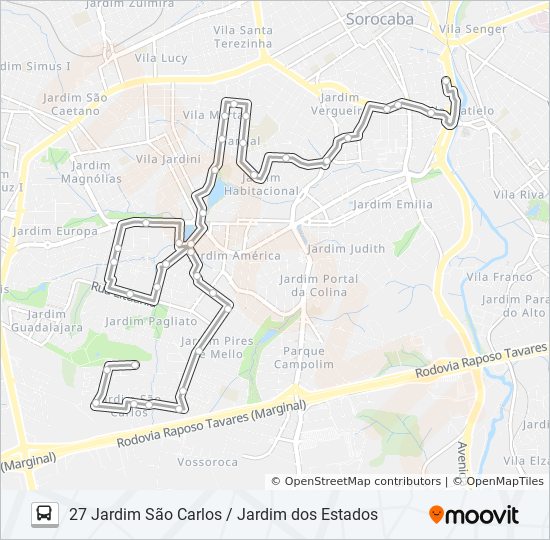 Mapa de 27 JARDIM SÃO CARLOS / JARDIM DOS ESTADOS de autobús