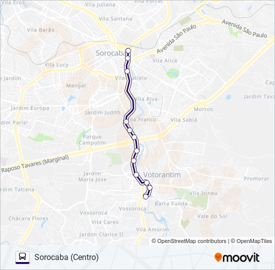 Mapa da linha 6305 VOTORANTIM - SOROCABA de ônibus
