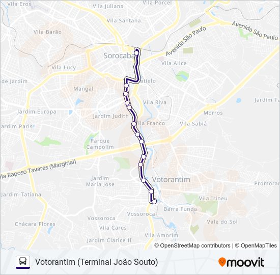 6305 VOTORANTIM - SOROCABA bus Line Map