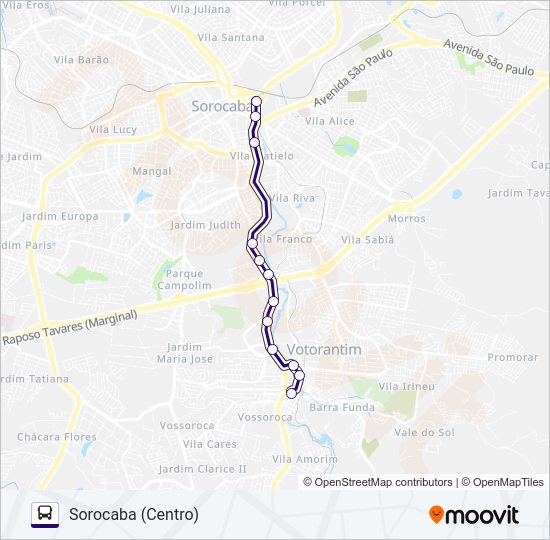 Mapa da linha 6305 VOTORANTIM - SOROCABA de 