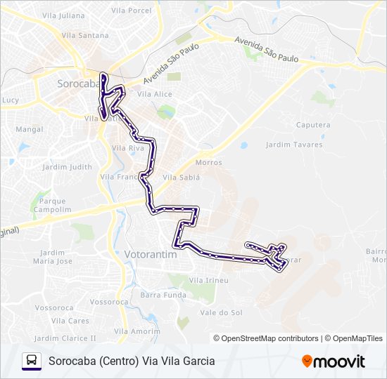 Mapa da linha 6311 VOTORANTIM - SOROCABA de ônibus
