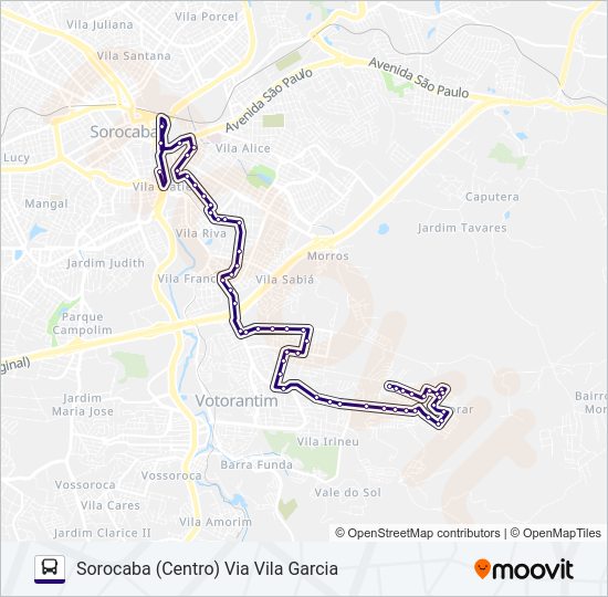 Mapa da linha 6311 VOTORANTIM - SOROCABA de 
