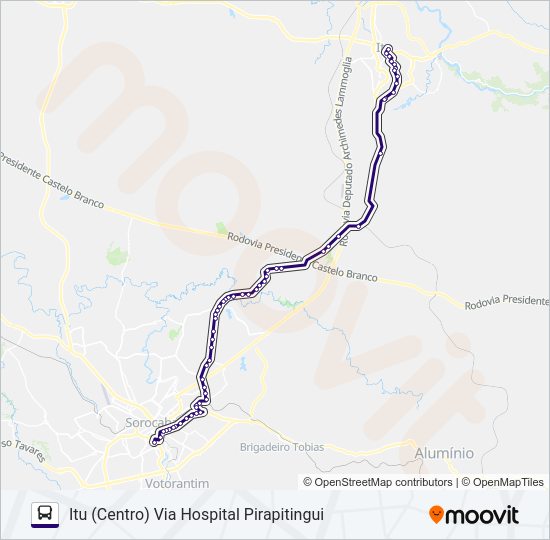 Mapa da linha 6209 ITU - SOROCABA de 