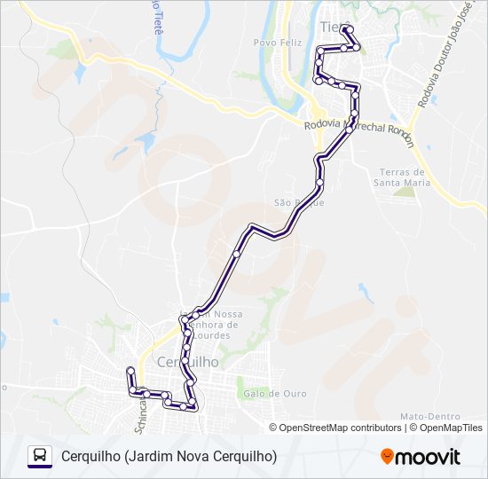 Mapa da linha 6106 TIETÊ - CERQUILHO de ônibus