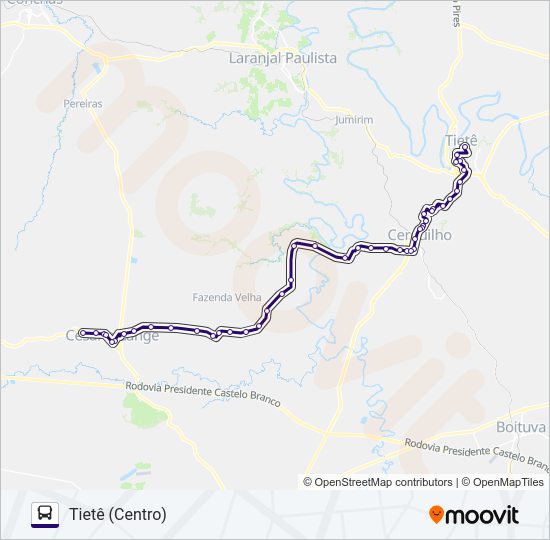 Mapa da linha 6109 CESÁRIO LANGE - TIETÊ de 